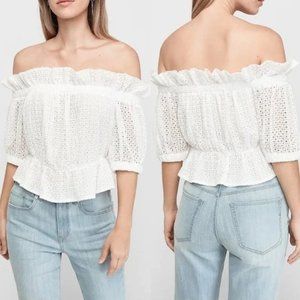 Express White Off The Shoulder Ruffle Eyelet Lace Cropped Top  XS